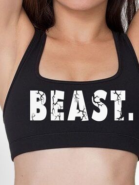 BEAST Women's Black Sports Bra - High Support Workout Crop size XL